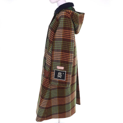 Gucci Checked Pattern Lining GG Horsebit Hooded Long Wool Coat — view 2