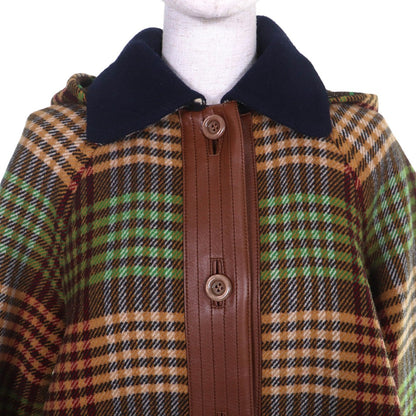 Gucci Checked Pattern Lining GG Horsebit Hooded Long Wool Coat — view 5
