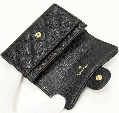 Chanel Foldable Card Case With Depth Business Card Holder Matelasse Caviar Skin