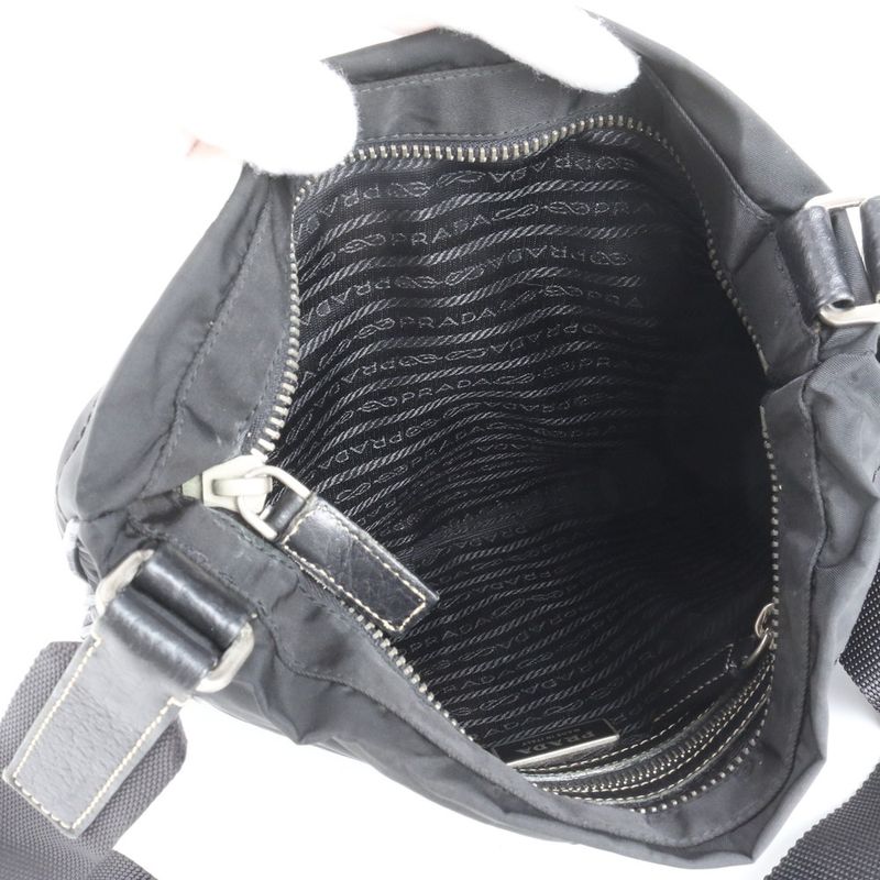 Prada Tessuto Nylon Triangle Logo Leather X Nylon Shoulder Bag Crossbody