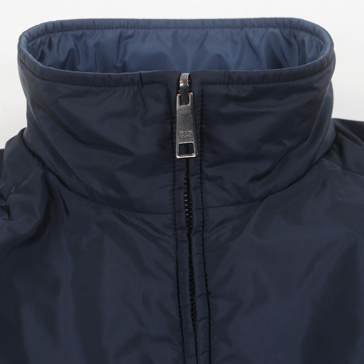 Prada Reversible Zip Up Nylon Jacket with Logo Patch Navy Blue 46 — view 3