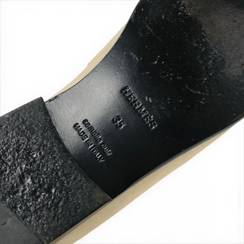 Hermes D'esting Loafers Leather Shoes Leather Beige Gold Kelly Hardware