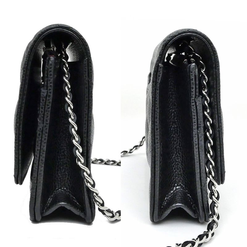 Chanel A33814 Chain Wallet Shoulder Bag Caviar Skin Black Silver-hardwar