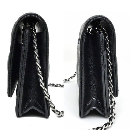 Chanel A33814 Chain Wallet Shoulder Bag Caviar Skin Black Silver-hardwar