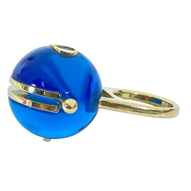 Christian DIOR Ring Accessories Jewelry Small Tribal Ball Logo GP Gold Blue (M