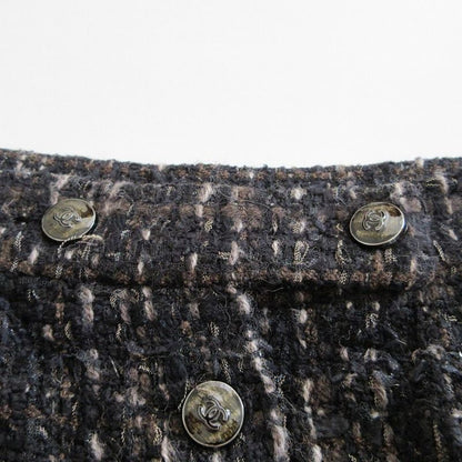 Chanel P41816v30481 Tweed Skirt Coco Mark Button Knee Length Black Size M