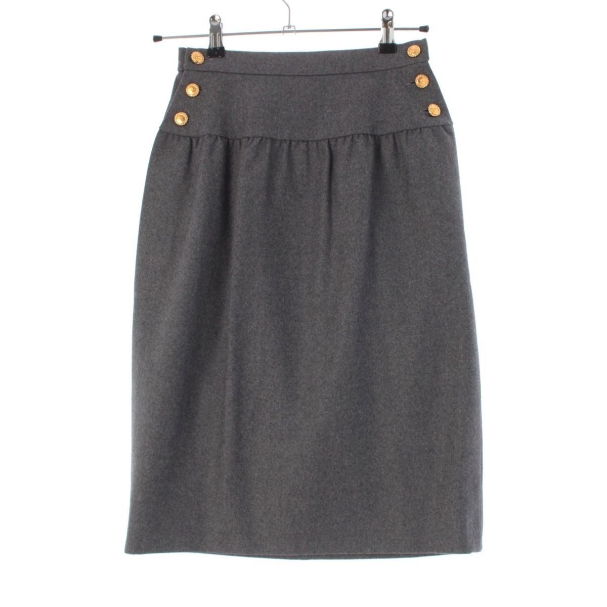 Chanel Wool Vintage Coco Button Skirt Gray 34