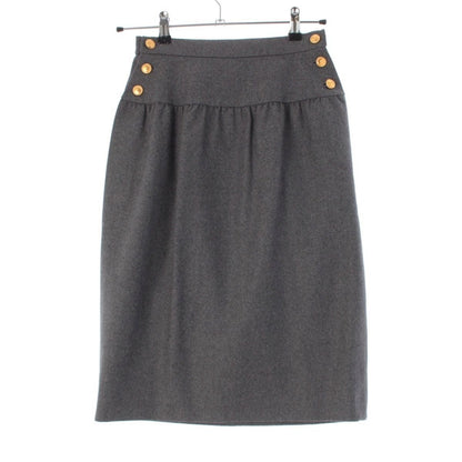 Chanel Wool Vintage Coco Button Skirt Gray 34