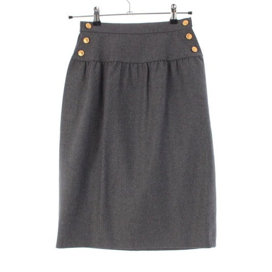 Chanel Wool Vintage Coco Button Skirt Gray 34