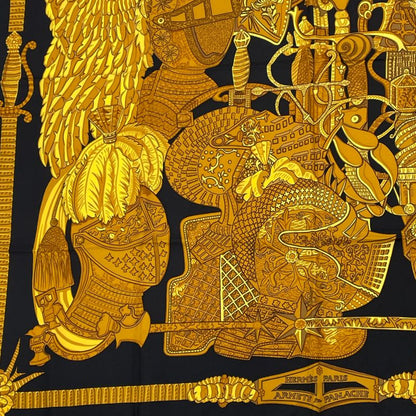 Hermes Carre 90 Armets En Panache Cavalry Helmet With Feather Decoration Black