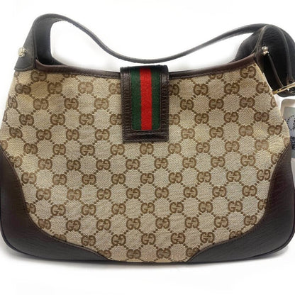 Gucci GG Jackie Sherry Web Canvas Handbag Shoulder Bag Charm Ophidia