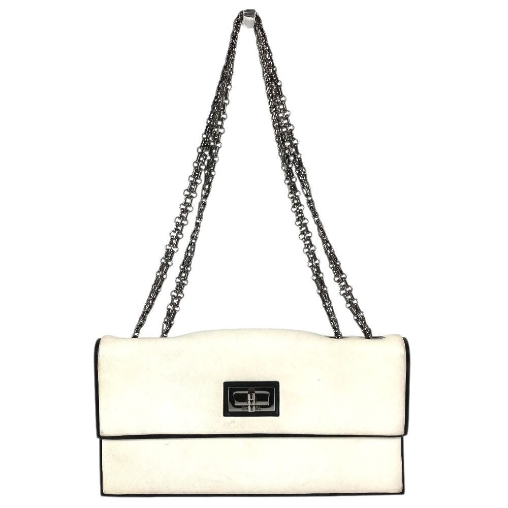Chanel Shoulder Bag Logo Leather White