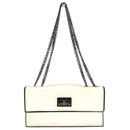 Chanel Shoulder Bag Logo Leather White