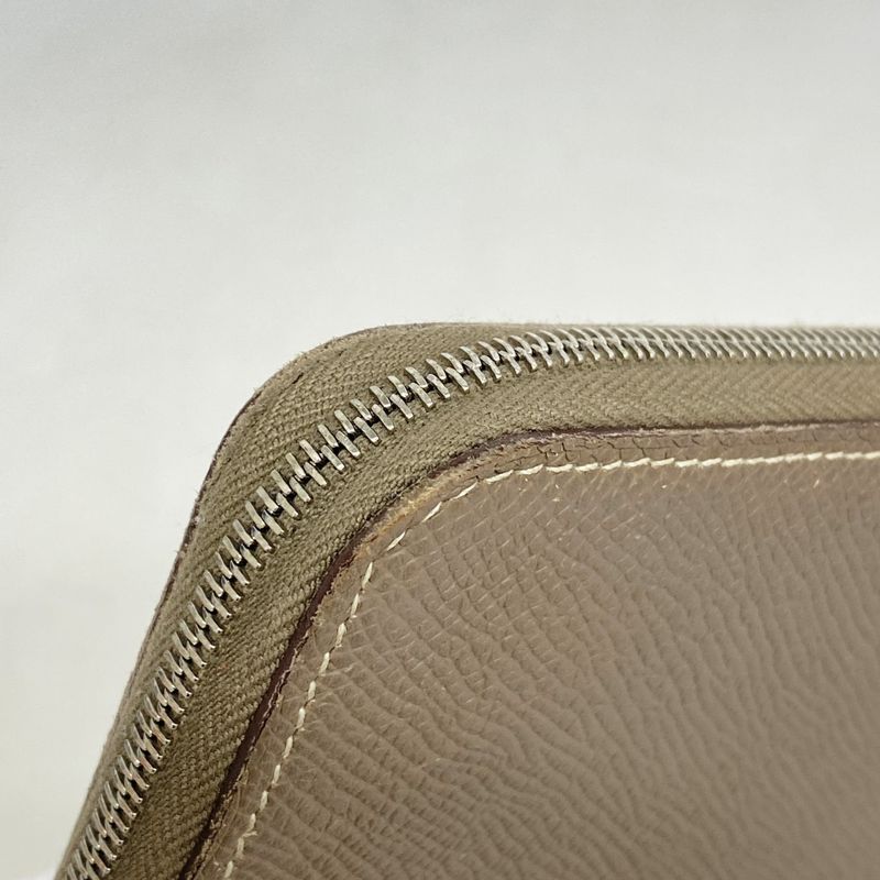 Hermes Long Wallet Azap Lock Silkine Vaux Epson Etoupe Silver Hardware Engraved