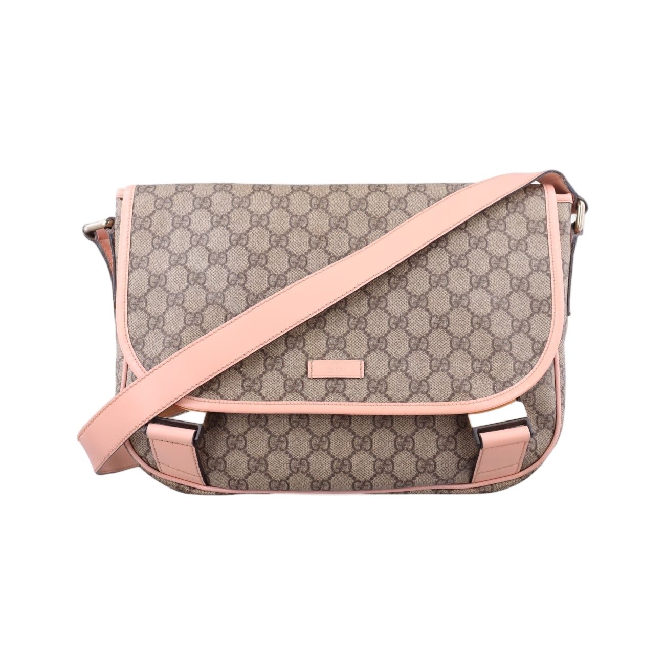 Gucci GG Plus Messenger Beige Pink Canvas Leather Tote