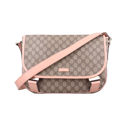 Gucci GG Plus Messenger Beige Pink Canvas Leather Tote