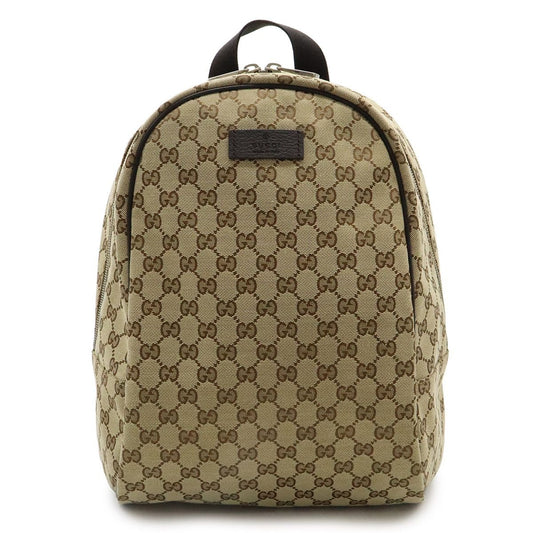 Gucci GG Canvas Backpack Leather Beige Dark Brown Outlet