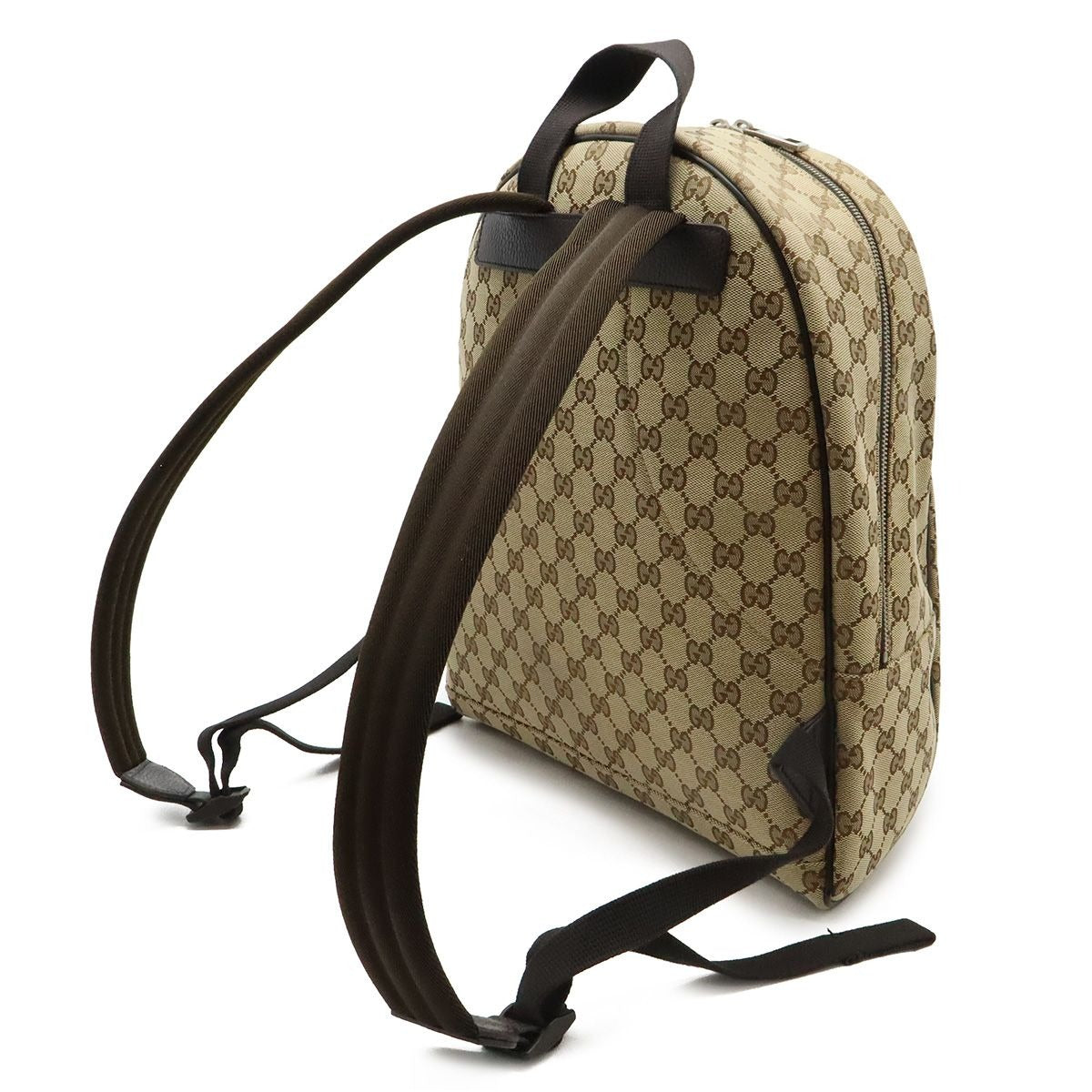 Gucci GG Canvas Backpack Leather Beige Dark Brown Outlet — view 2