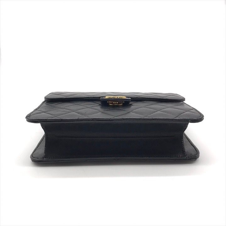 Chanel Quilted CC Logo Push Lock Lamb Leather Chain Shoulder Bag Black Purse