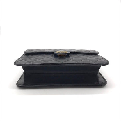 Chanel Quilted CC Logo Push Lock Lamb Leather Chain Shoulder Bag Black Purse