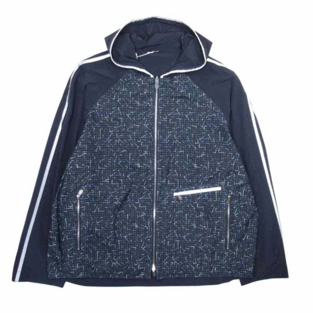 Hermes Reversible Nylon Hoodie Logo Soccer Fabric Reflector Line 58 Navy