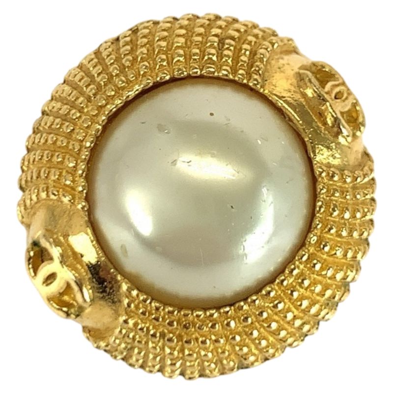 Chanel Vintage Faux Pearl Coco Mark Gold White Plated/faux Pearl Earrings