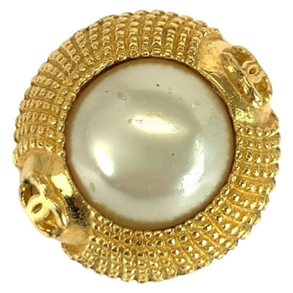 Chanel Vintage Faux Pearl Coco Mark Gold White Plated/faux Pearl Earrings