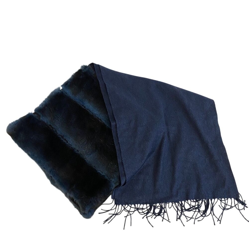 Fendi Ori Rug Silk Mohair Muffler Navy Scarf