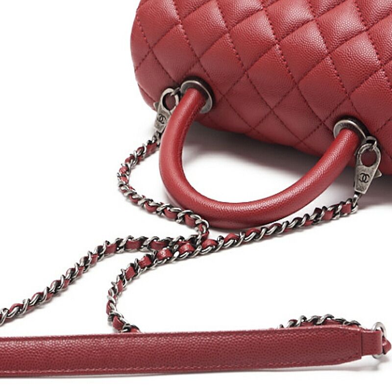 Chanel Matelasse Coco Handle 2WAY Handbag Caviar Skin Red With Silver Hardware