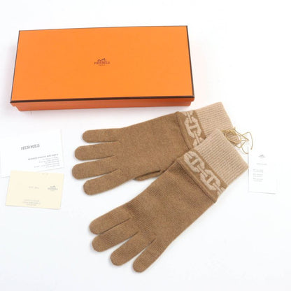 Hermes Haven Cashmere Chateigne Biscuit Chaine D'ancre Knitted Gloves M With