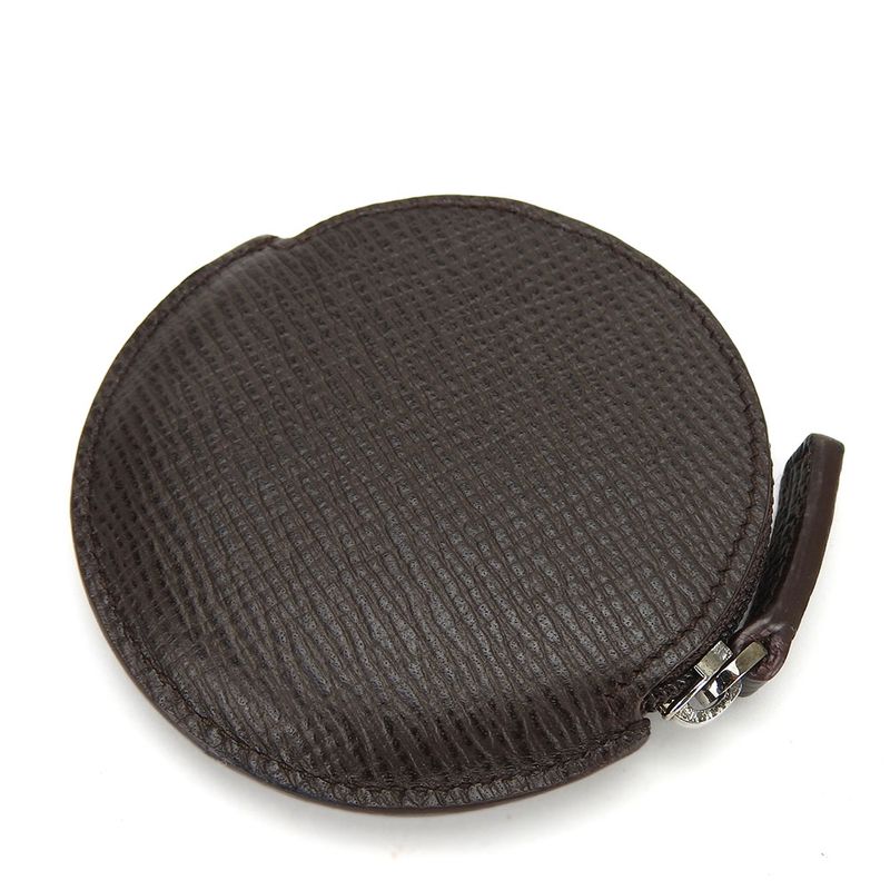 Loewe Coin Case Leather Brown Silver Hardware Anagram Small Round Ladies Men's