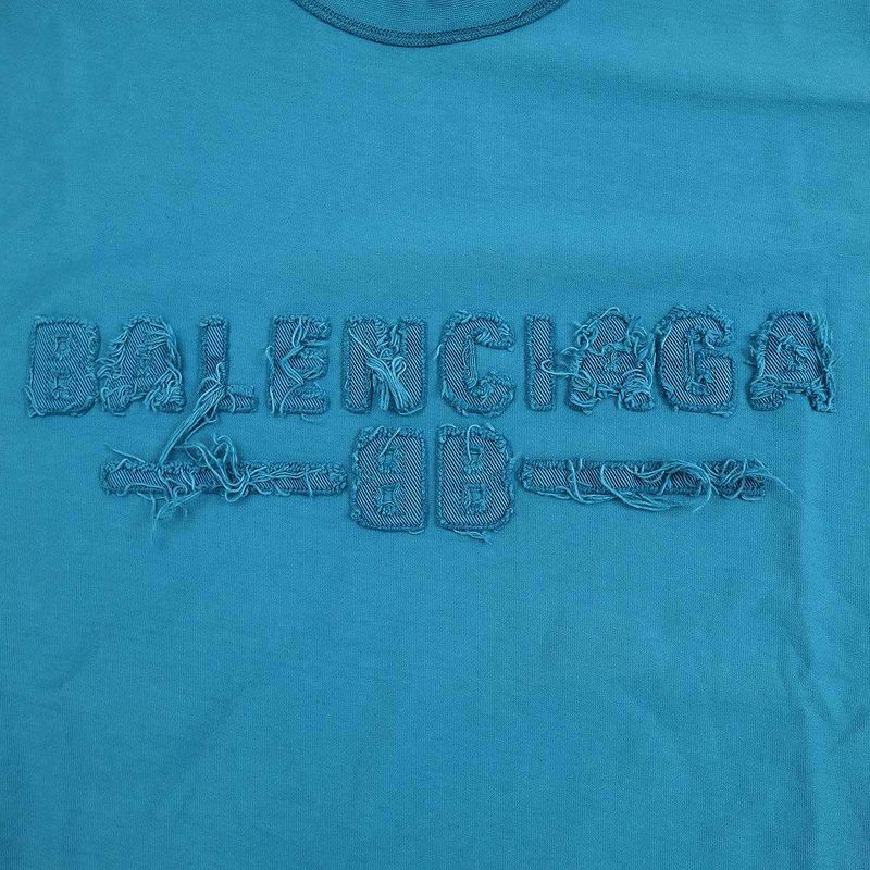 Balenciaga 25ss Medium Fit T-Shirt Inside Out Logo T-Shirt 822441 Tsva2 Blue XXS