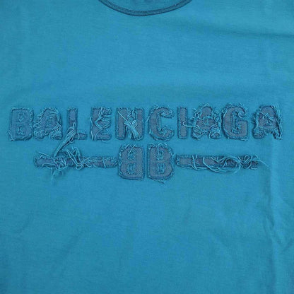 Balenciaga 25ss Medium Fit T-Shirt Inside Out Logo T-Shirt 822441 Tsva2 Blue XXS
