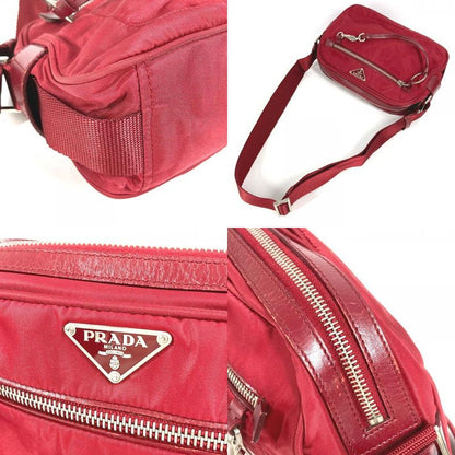 Prada Shoulder Bag Triangle Logo Triangle Logo Plate Leather / Nylon Red