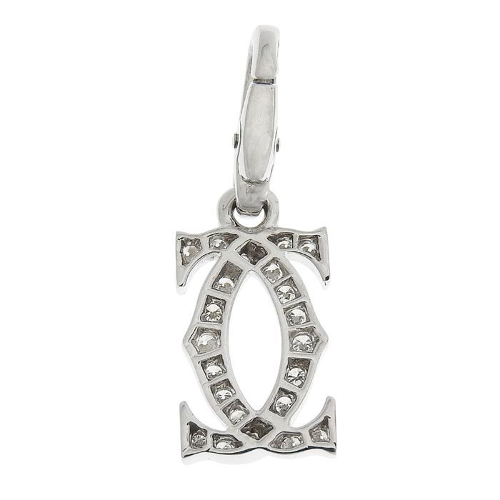 Cartier 2C Diamond Pendant Top 18K White Gold 750 White Gold Diamond Charm