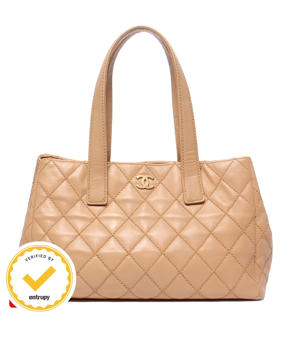 Chanel Tote Shoulder Bag Gold Wild Stitch CC Logo