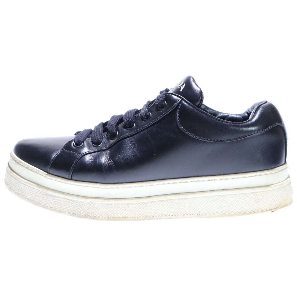 Prada Logo Print Leather Lace Up Sneakers Black