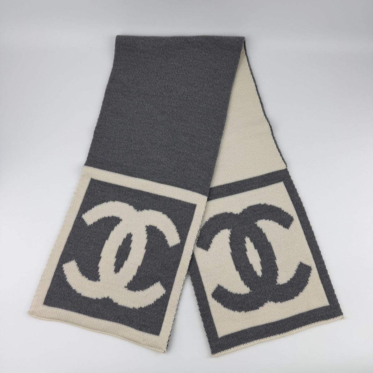 Chanel CC Logo Scarf Wool Silk Two