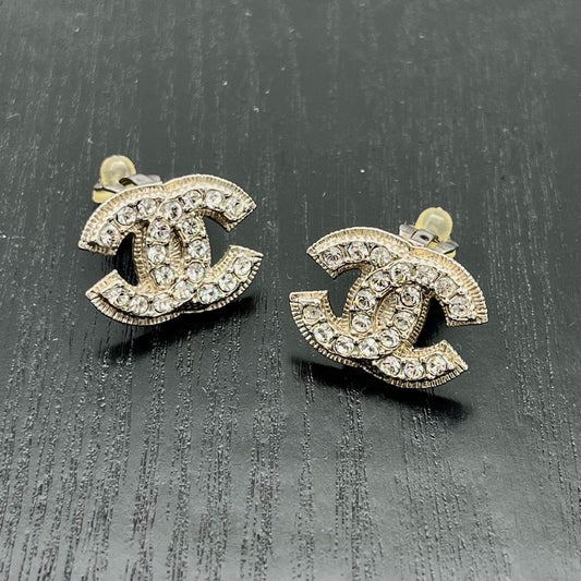 Chanel Earrings Line Stone Gold