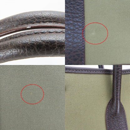 Hermes Tote Bag Garden Party PM Canvas Leather Khaki Brown Silver Hardware □F