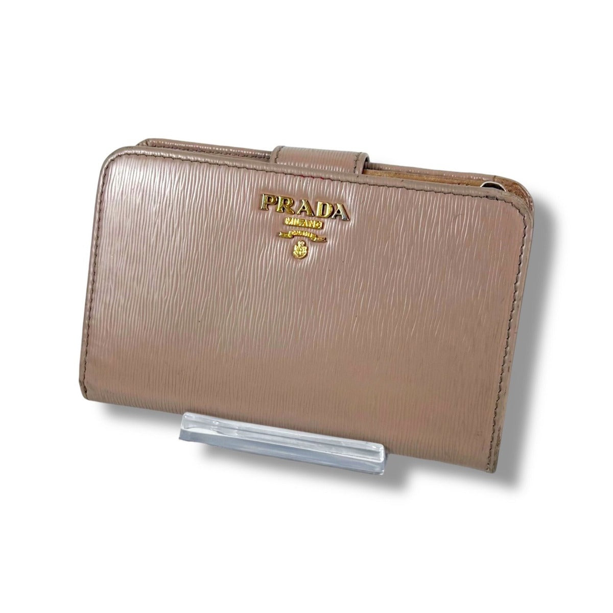 Prada Compact Wallet Bifold L-zip Leather Beige Gold — view 13