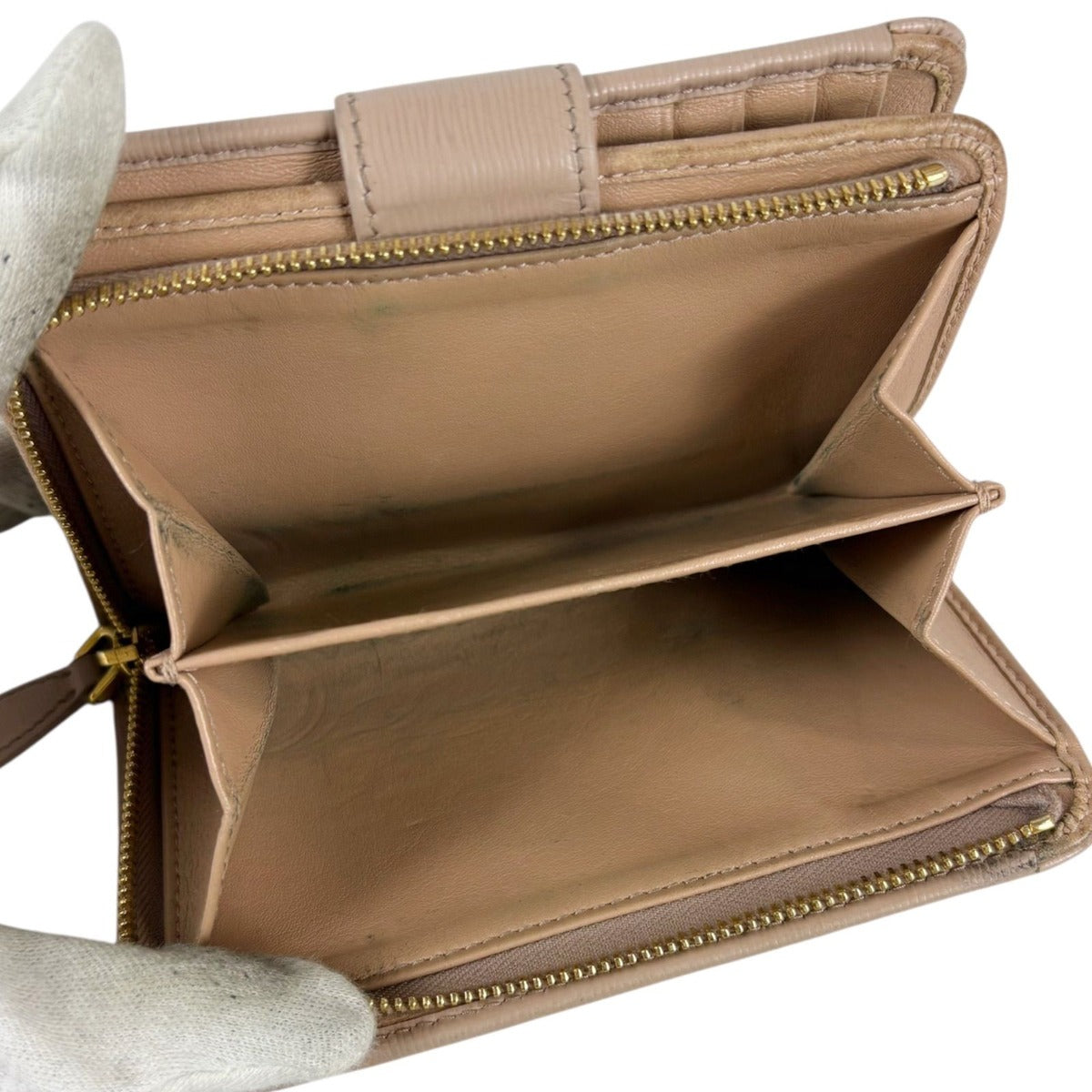 Prada Compact Wallet Bifold L-zip Leather Beige Gold — view 9
