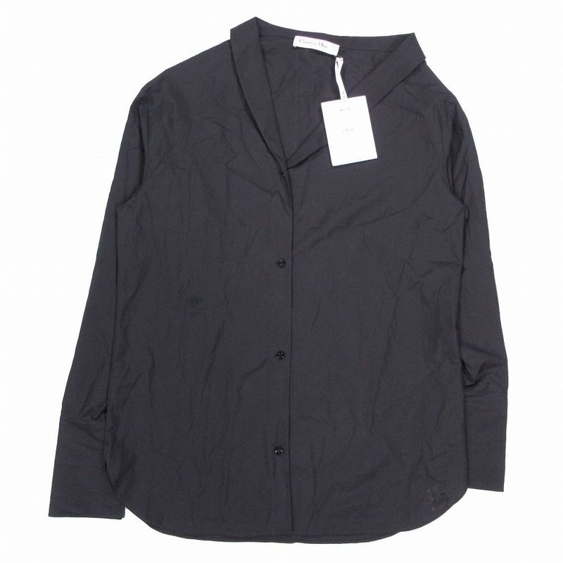 Dior Homme Asymmetric Shirt Cotton Poplin Bee Embroidery Long Sleeves Black