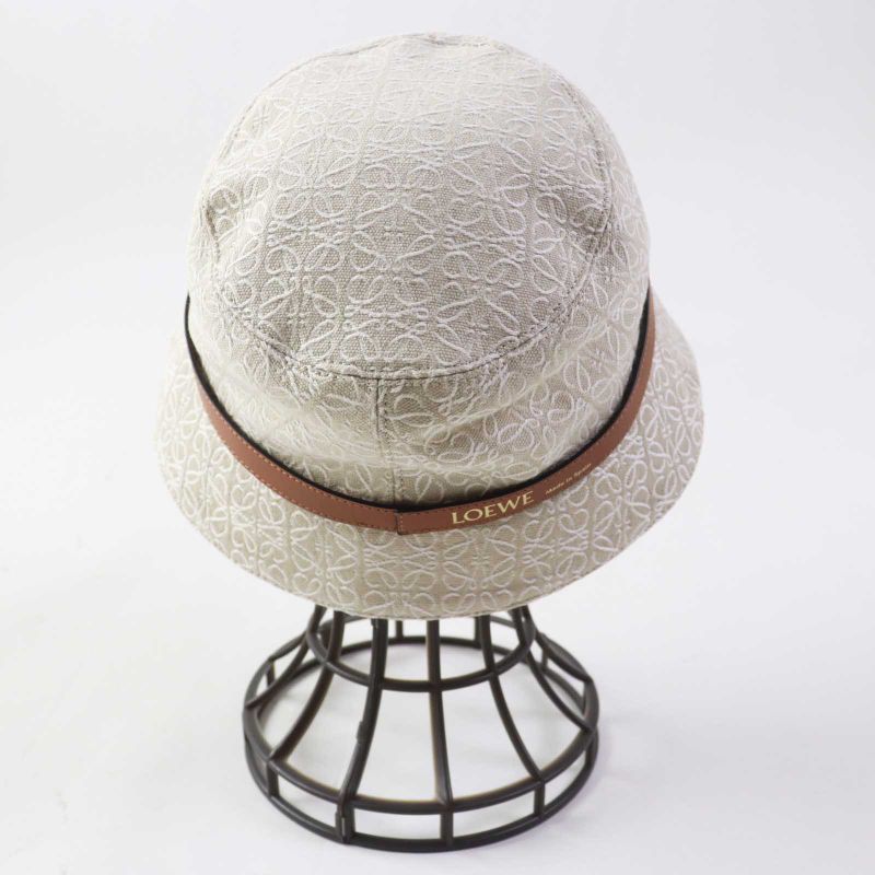 LOEWE Cotton Polyester Calf Leather Anagram Jacquard Hat / Bucket Hat Beige