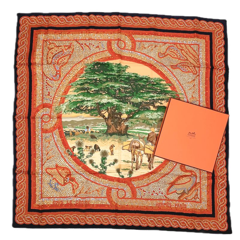Hermes Carre 90 SOUS LE Cedre Under The Himalayan Cedars Multicolor Silk Scarf
