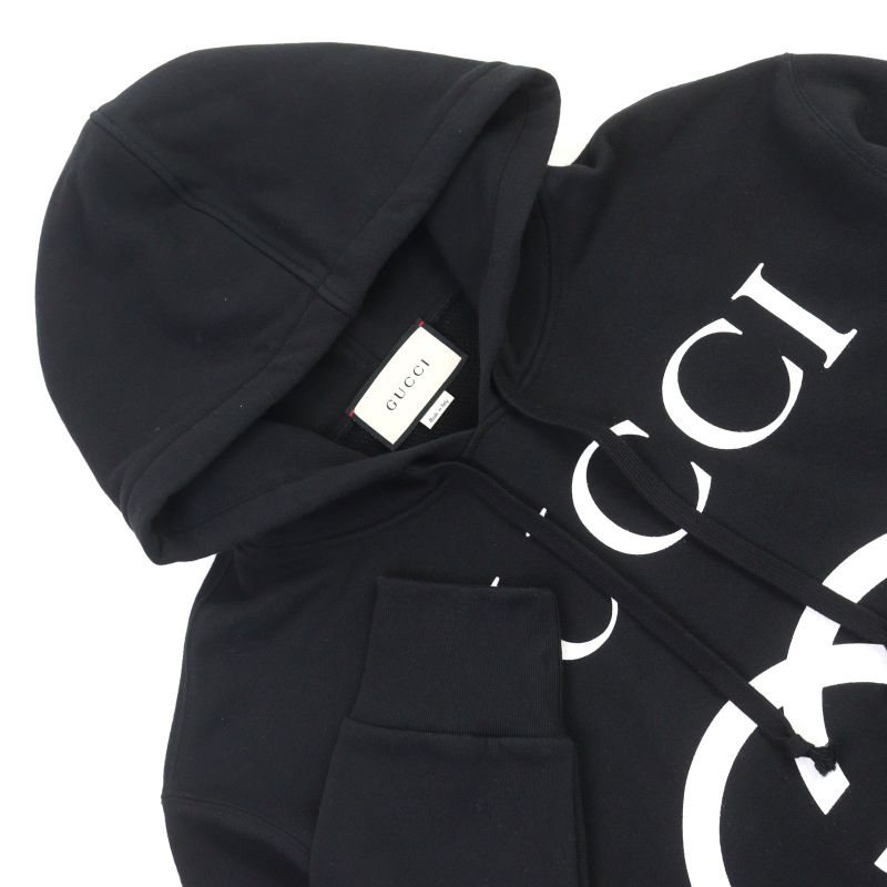 Gucci 475374 100% Cotton Interlocking G Logo Print Pullover Hoodie Black M Made