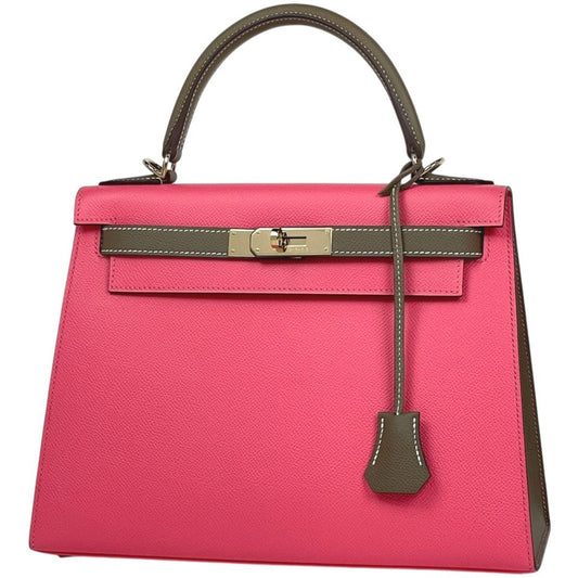 Hermes Kelly 28 Sellier Personal Order 2-Way Shoulder Bag Veau Rose Azale Etoupe