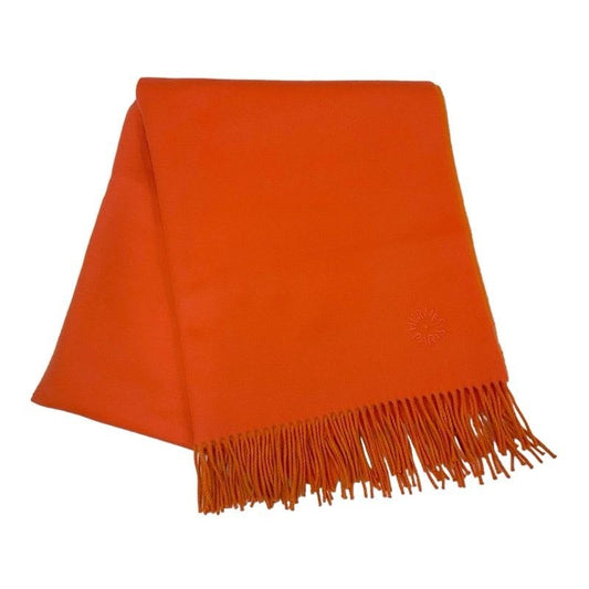 Hermes Double Face Scarf Cashmere Orange Logo Shawl