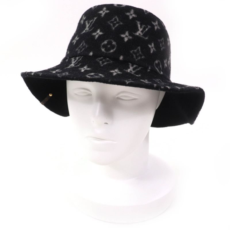Louis Vuitton 2020 M76743 Bob Carry On Hat 100% Wool Monogram Hat Black M Made