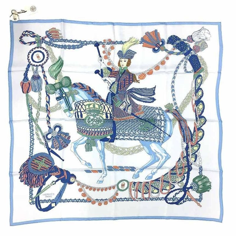 Hermes Scarf Callewash Calle 90 Timpani Player Blue Aq5852